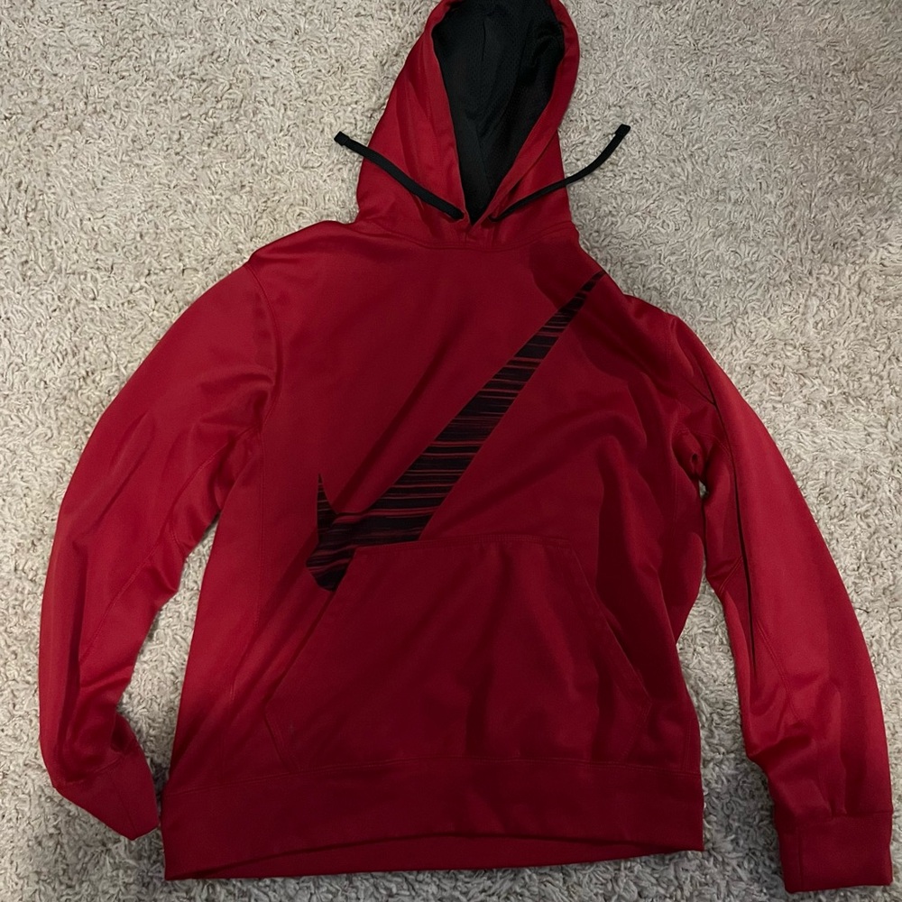 Nike Men's Red Hoodie with Black Accents